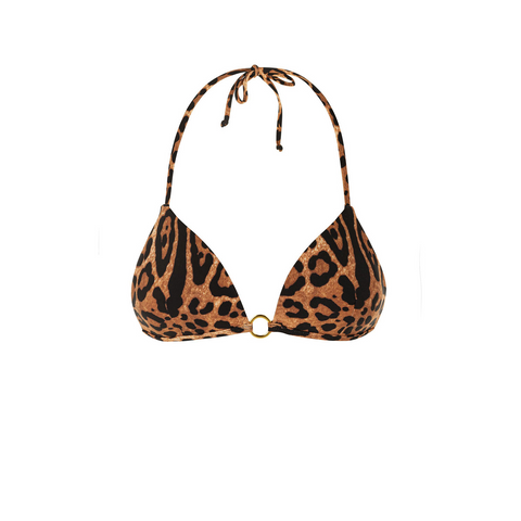 Sicily Bikini Top In Leopard Print With Gold Ring